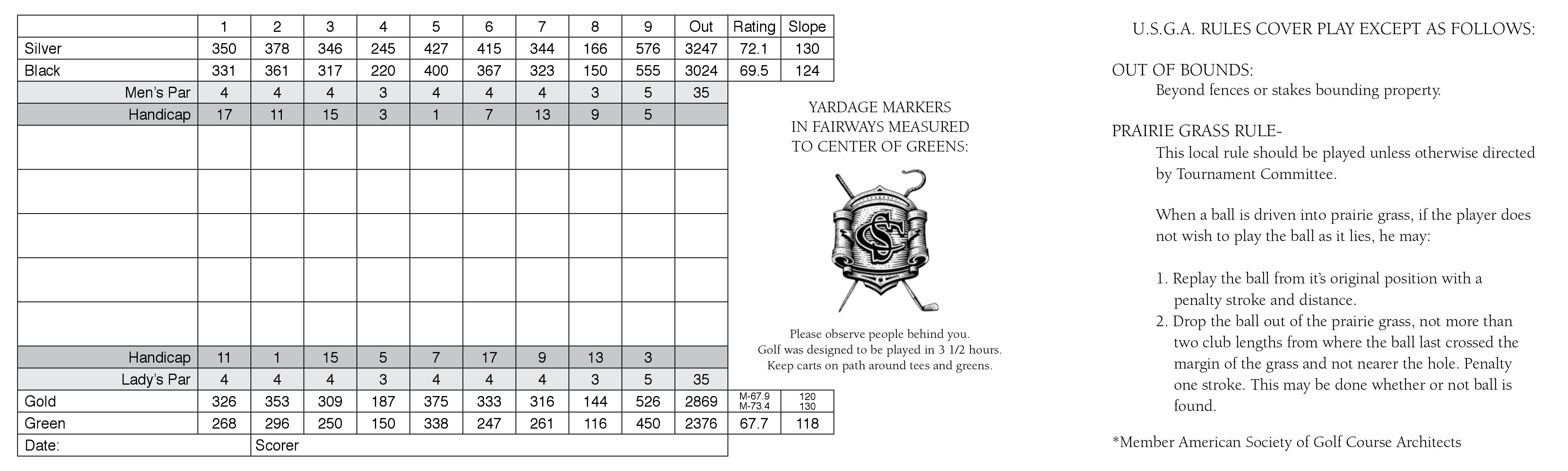 Scorecard Shepherds Crook Golf Course